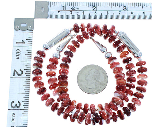 Genuine Sterling Silver Navajo Red Oyster Shell Bead Necklace RX102210